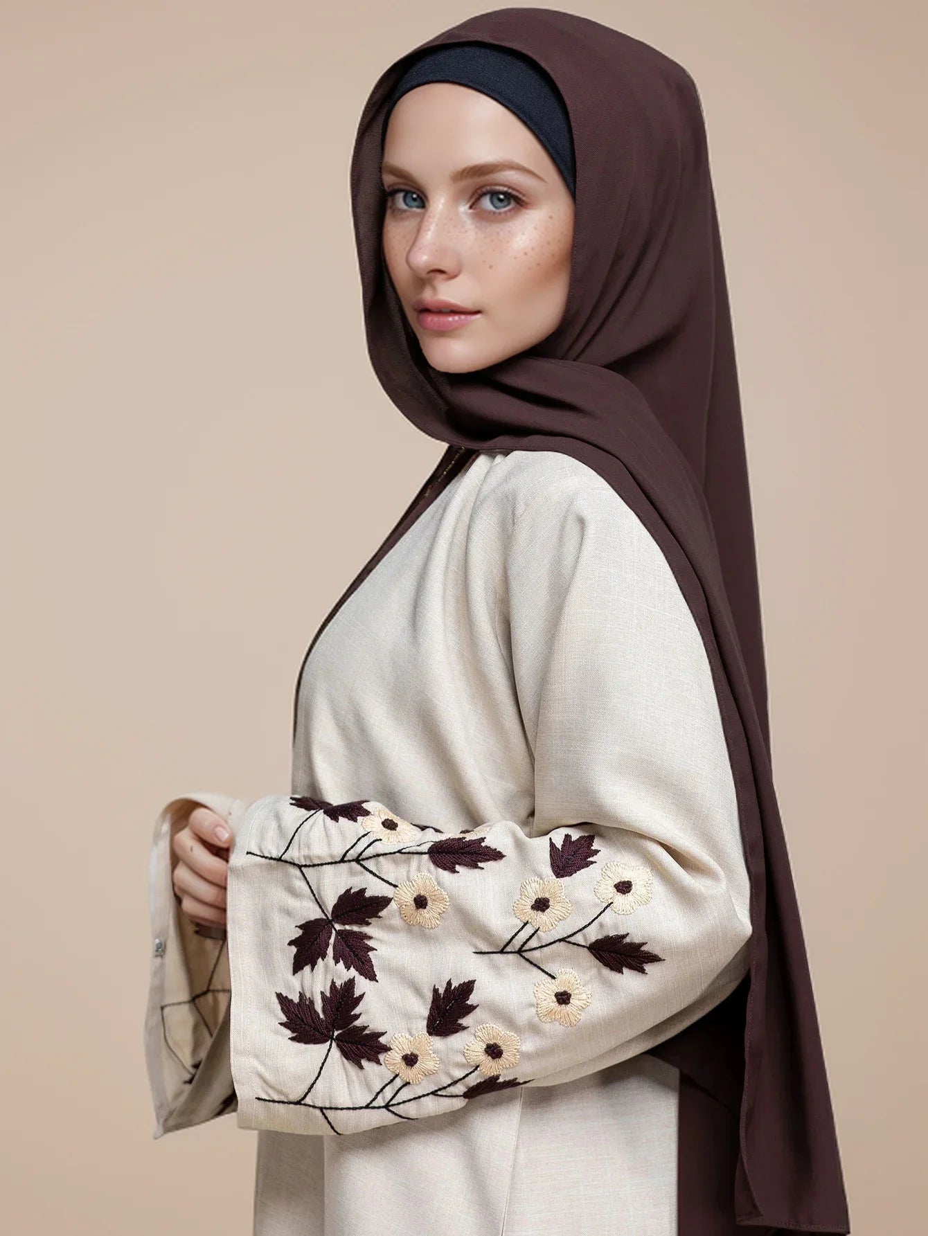 Floral Cuff Embroidery Open Abaya