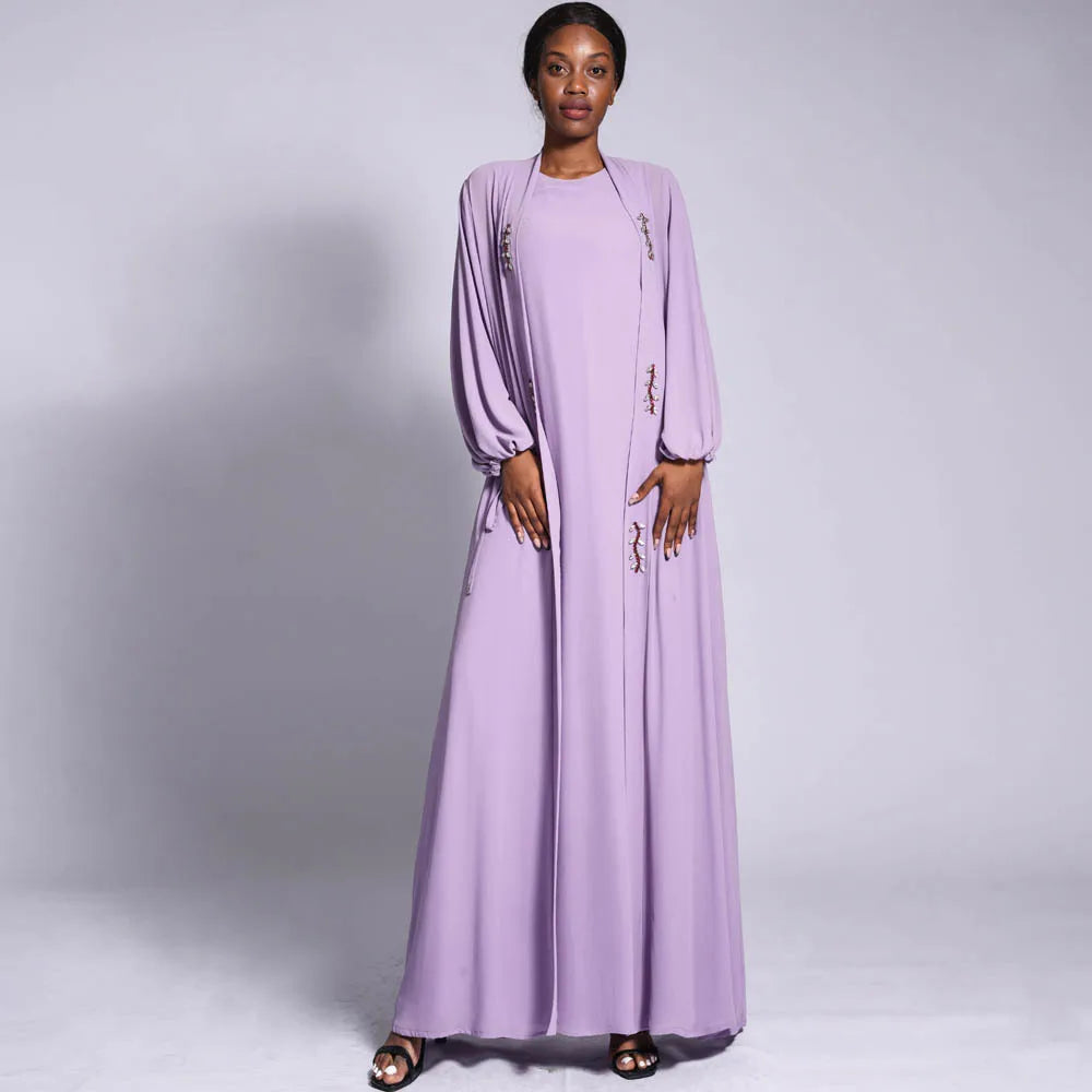 Two -Piece Set Open Abaya and inner Dress