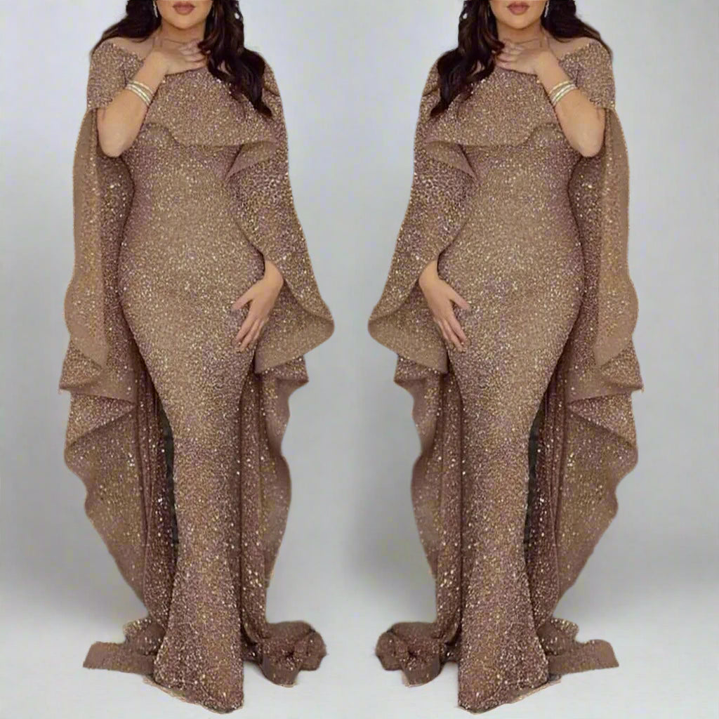 Sequin Draped Evening Gown,