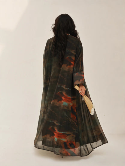 Tie-dye open front abaya