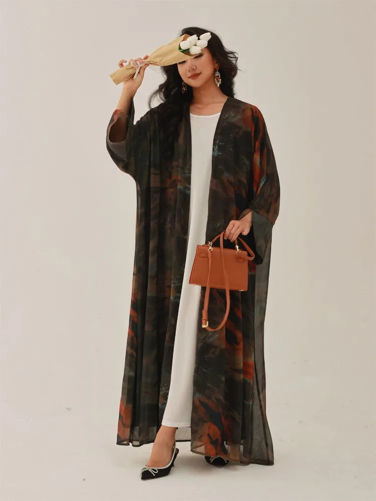 Tie-dye open front abaya