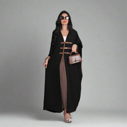 Open Abaya with Signature Buckle Belt