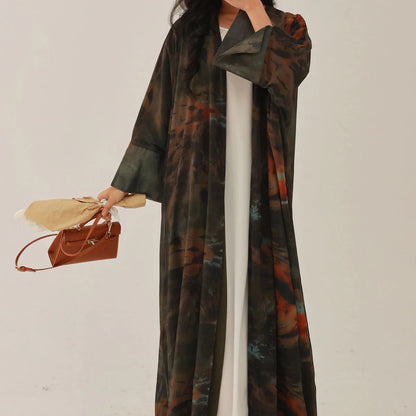 Tie-dye open front abaya