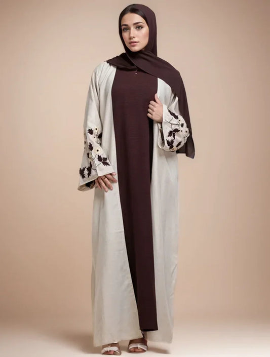 Floral Cuff Embroidery Open Abaya