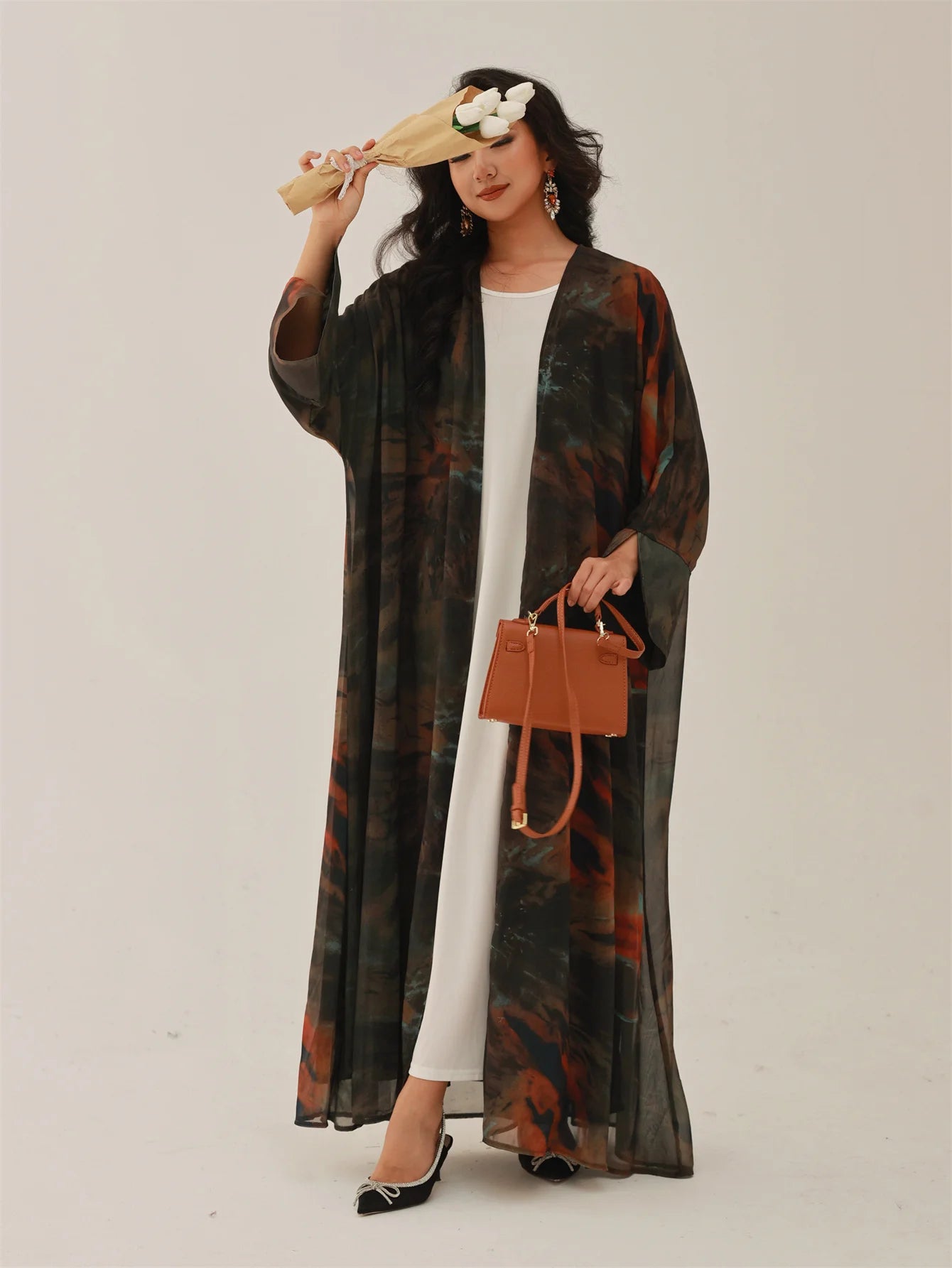 Tie-dye open front abaya