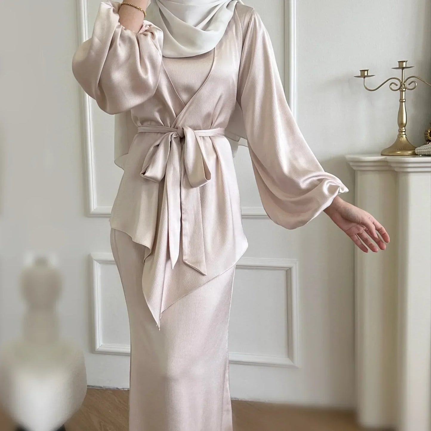 Satin Dress & Kimono top