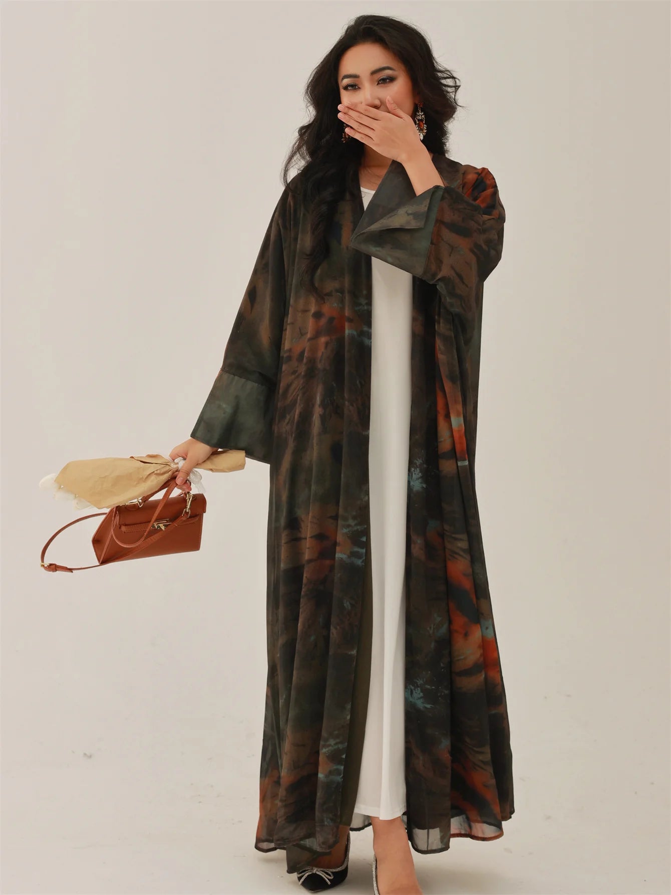 Tie-dye open front abaya