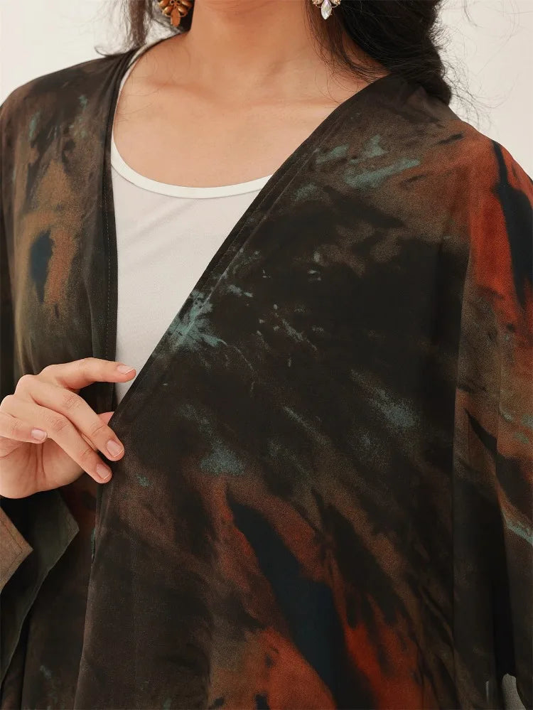 Tie-dye open front abaya