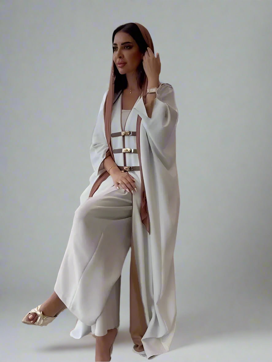 Open Abaya with Signature Buckle Belt