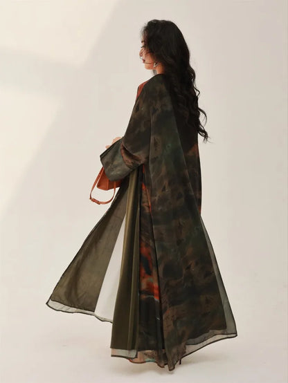 Tie-dye open front abaya